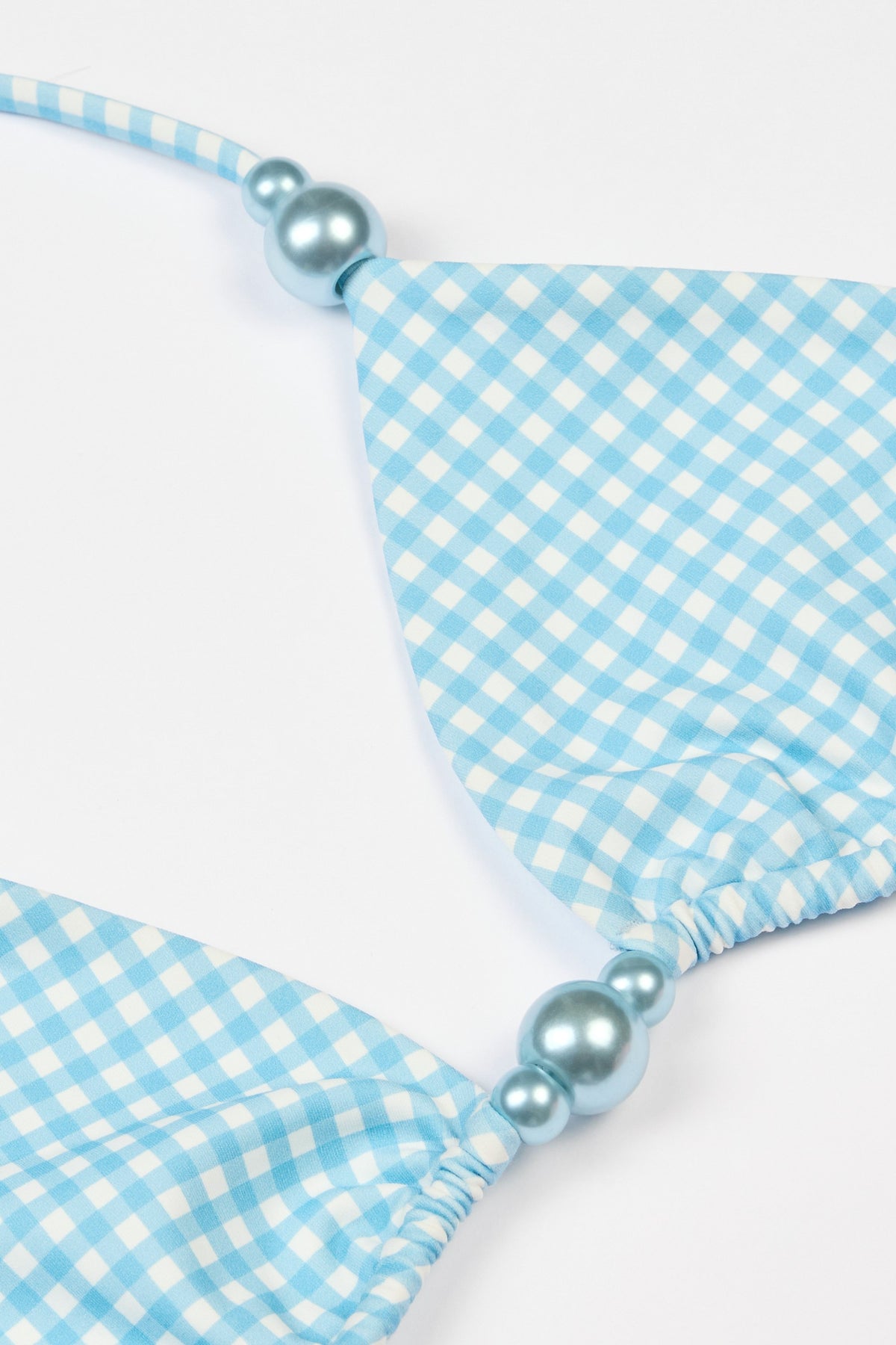 ⁣⁢Triangel-Bikinioberteil im blauen Vichy-Karo⁤⁣