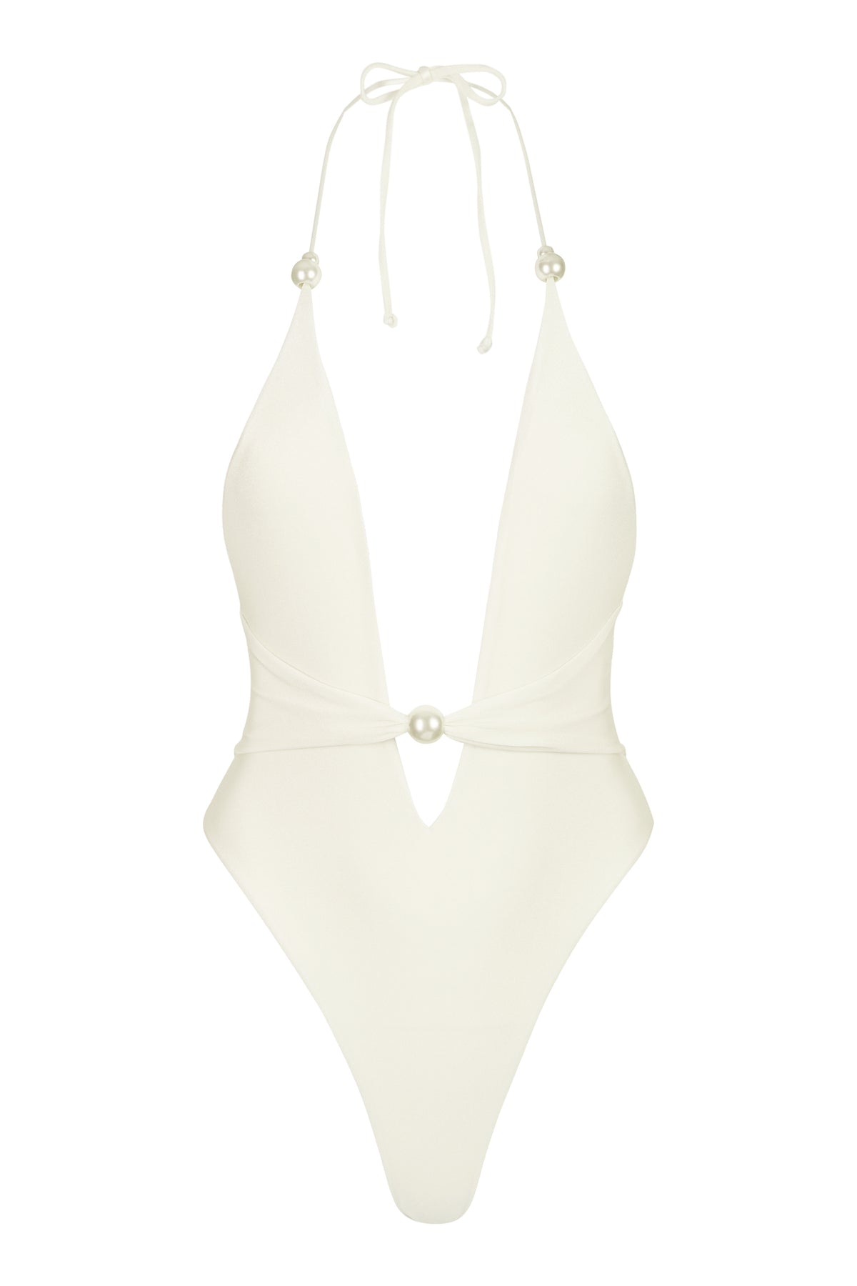 ⁣⁢Neckholder-Tanga-Badeanzug in Perlweiß⁤⁣