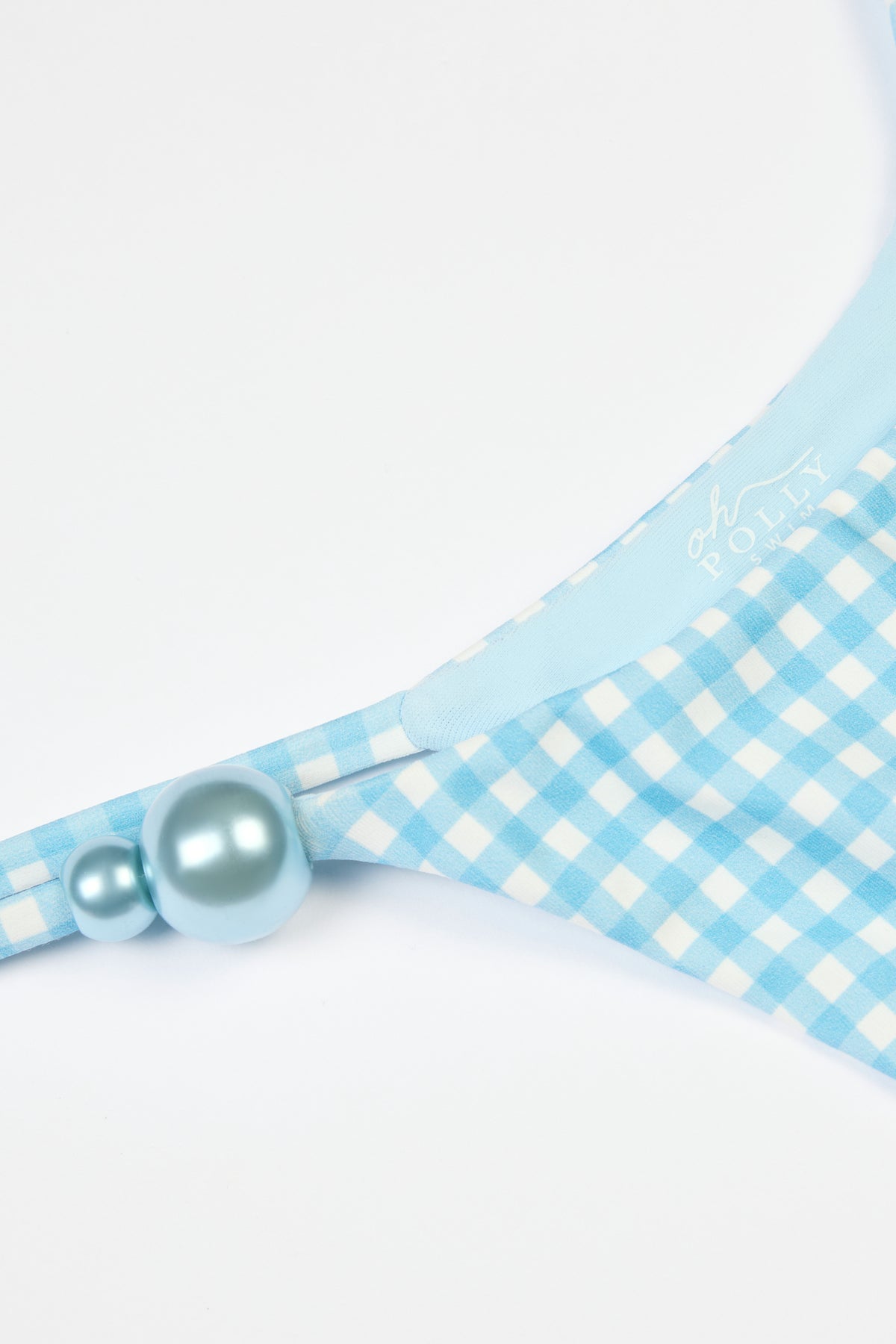 ⁣⁢Tanga-Bikinihose mit seitlichen Bindebändern im blauen Vichy-Karo⁤⁣