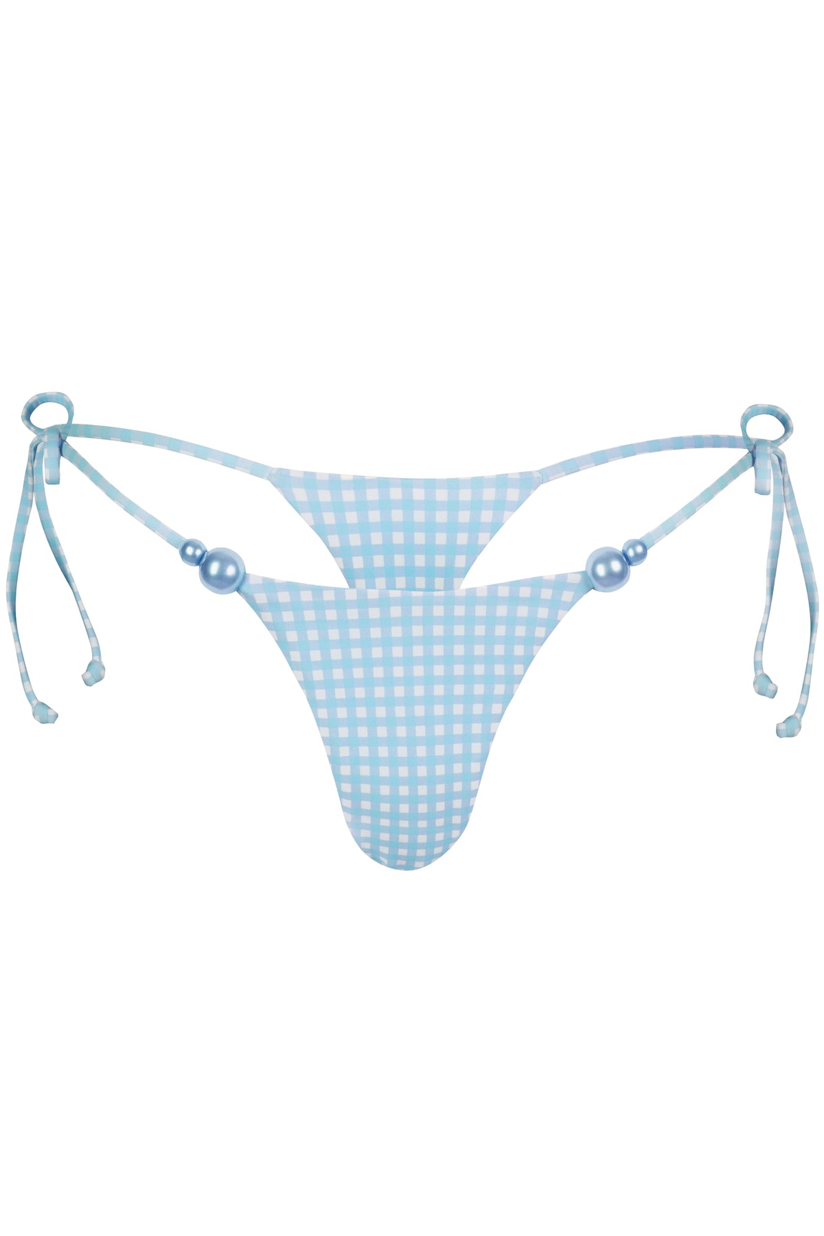 ⁣⁢Tanga-Bikinihose mit seitlichen Bindebändern im blauen Vichy-Karo⁤⁣