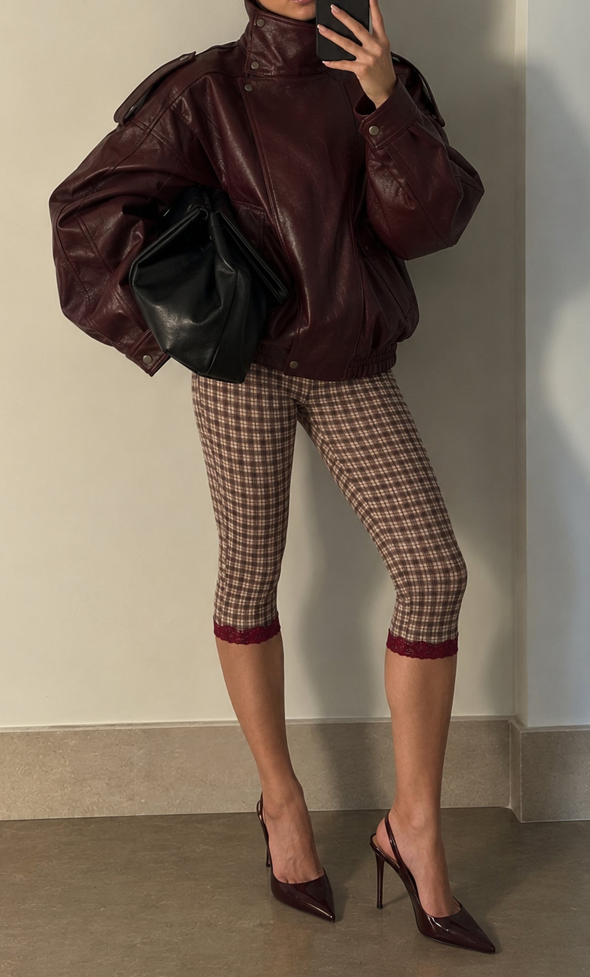 ⁣⁢Modal-Spitzenbesatz Capri-Leggings im Karomuster⁤⁣ - 1