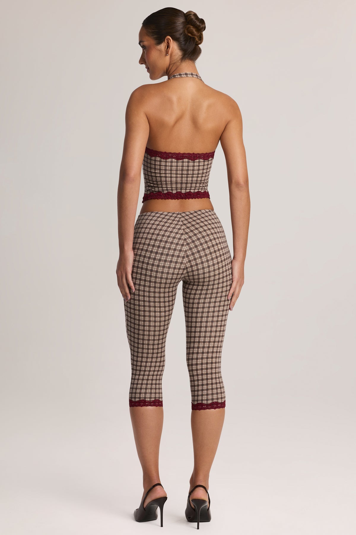 ⁣⁢Modal-Spitzenbesatz Capri-Leggings im Karomuster⁤⁣ - 2
