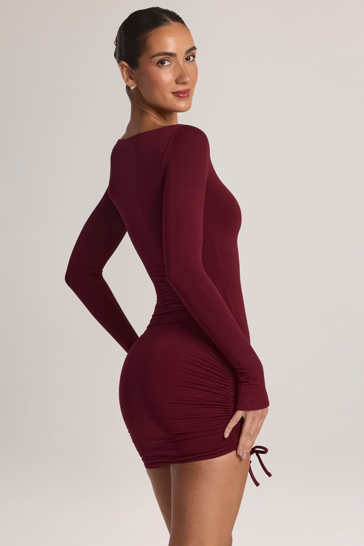 ⁣⁢Modal Langarm Minikleid in Wine⁤⁣ - 2
