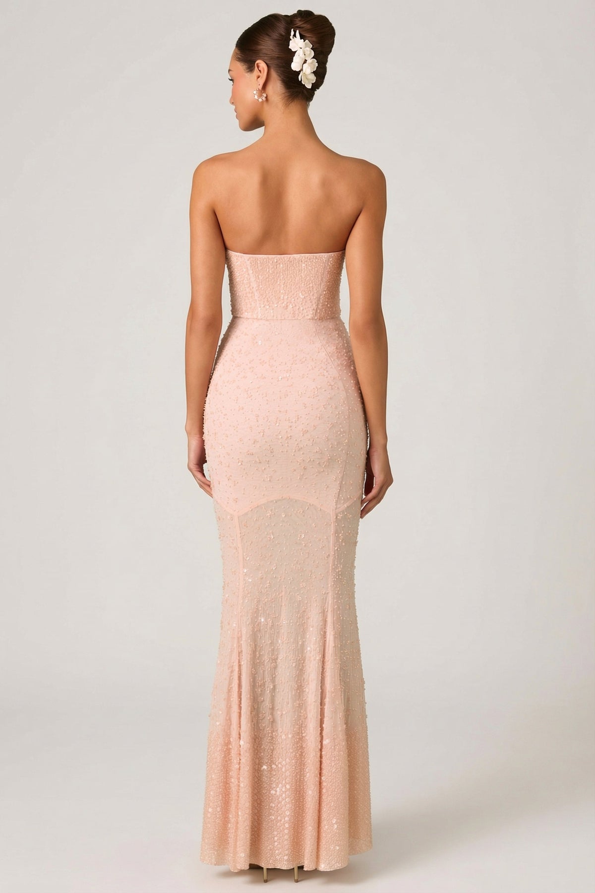 ⁣⁢Verziertes Fishtail-Abendkleid mit Herzausschnitt in Altrosa⁤⁣
