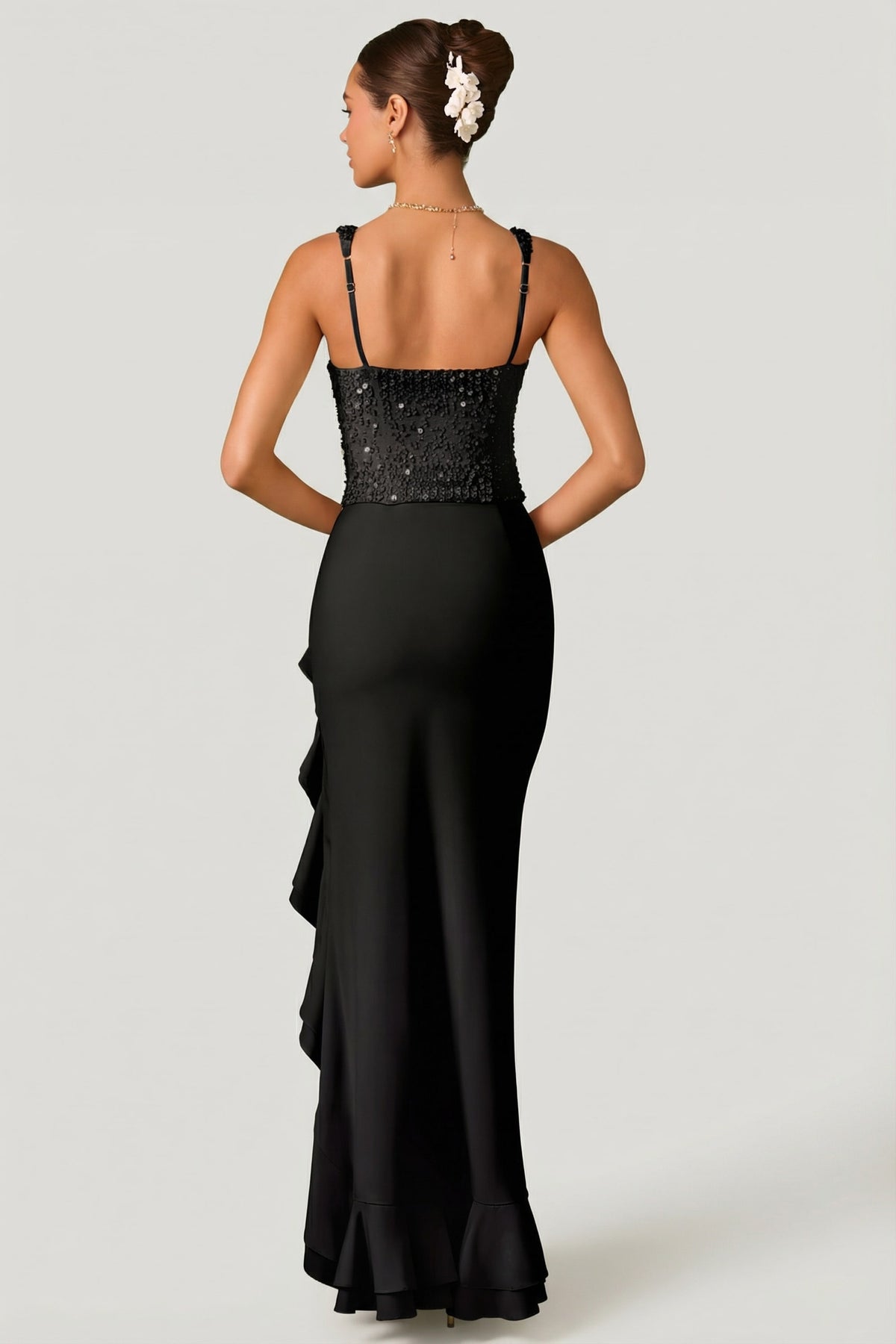 ⁣⁢Verziertes Korsett-Abendkleid mit Rüschenbesatz in Schwarz⁤⁣ - 2