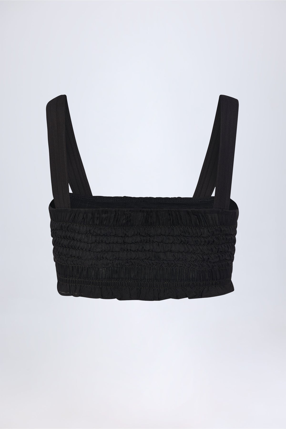 ⁣⁢Gerafftes Crop-Top mit Bindedetail vorne in Schwarz⁤⁣
