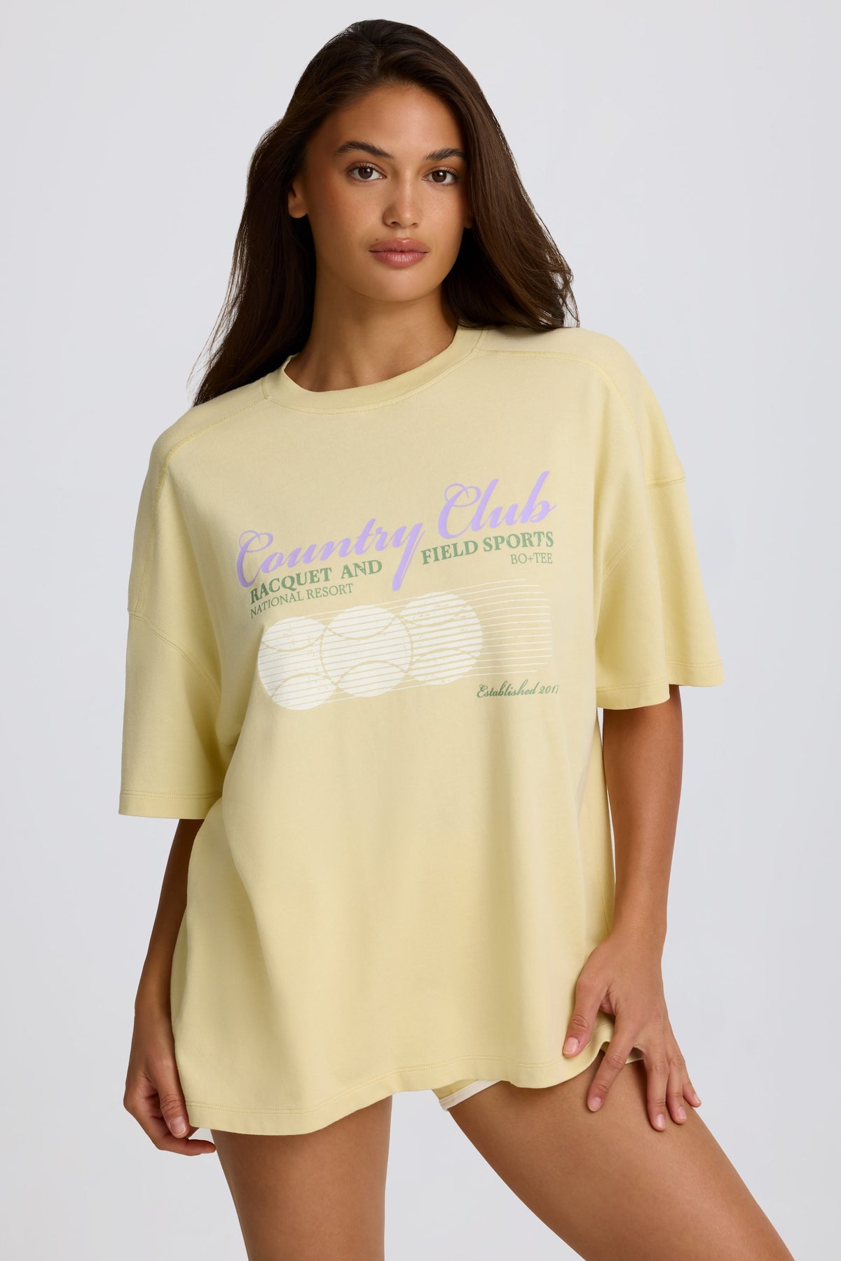 ⁣⁢Oversized-T-Shirt mit Print in Zitronengelb⁤⁣