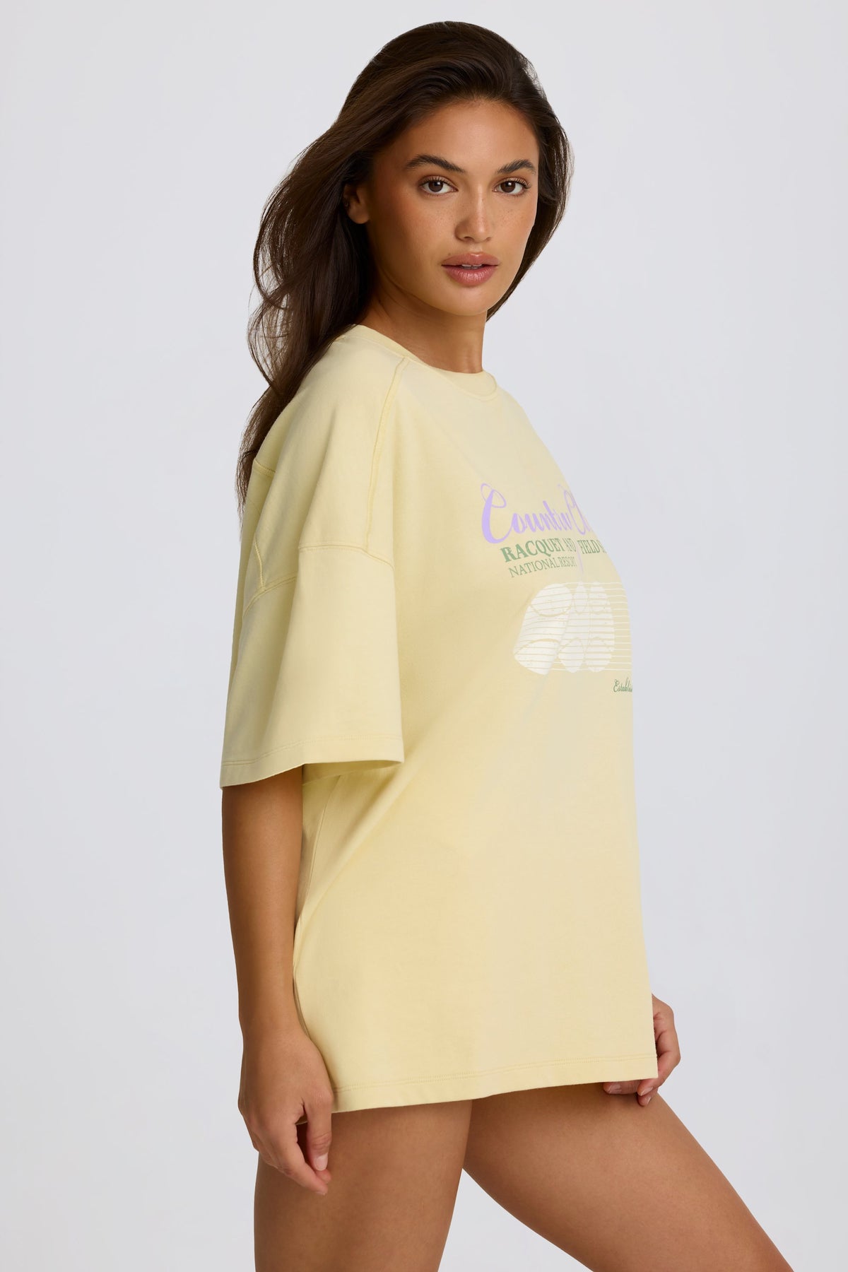 ⁣⁢Oversized-T-Shirt mit Print in Zitronengelb⁤⁣