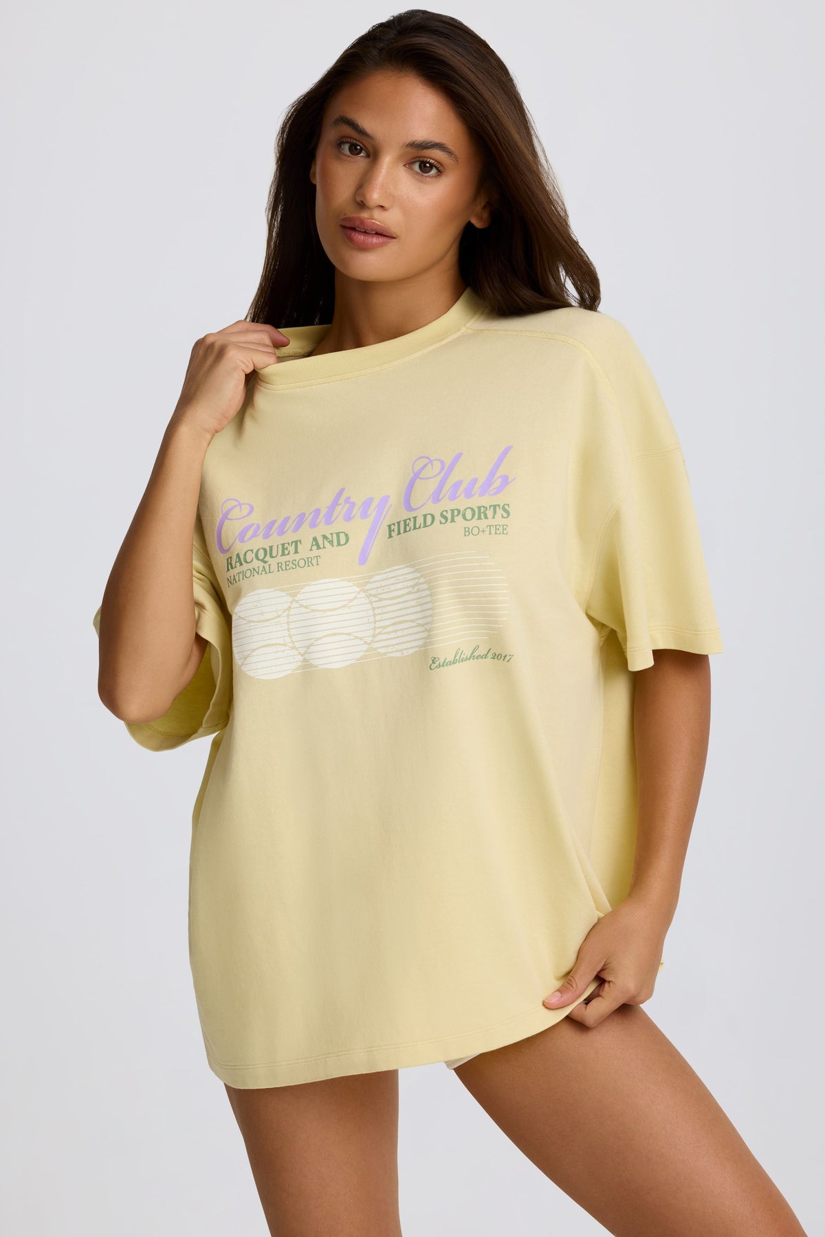 ⁣⁢Oversized-T-Shirt mit Print in Zitronengelb⁤⁣