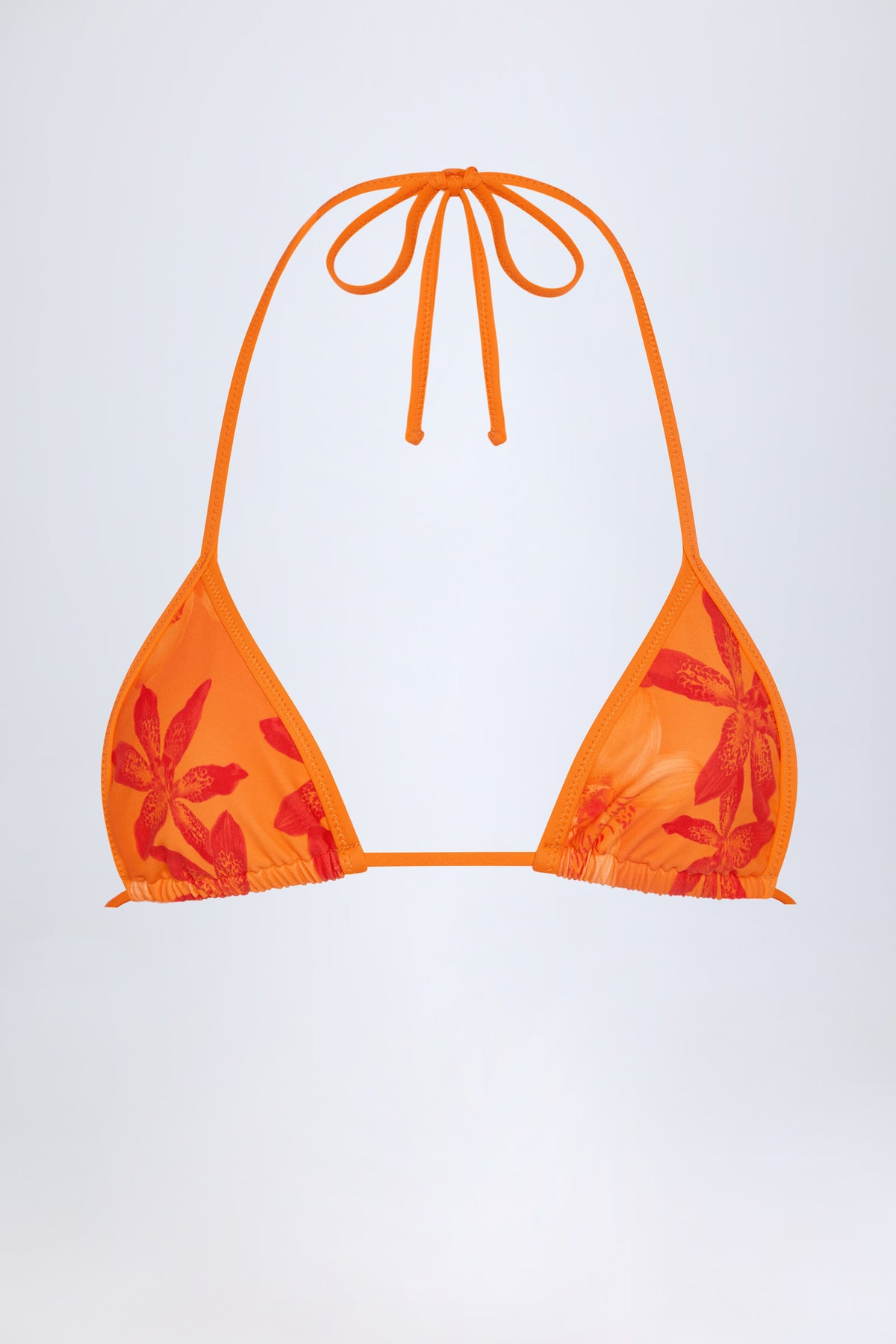 ⁣⁢Triangel-Bikinioberteil im Orange-Orchideen-Print⁤⁣
