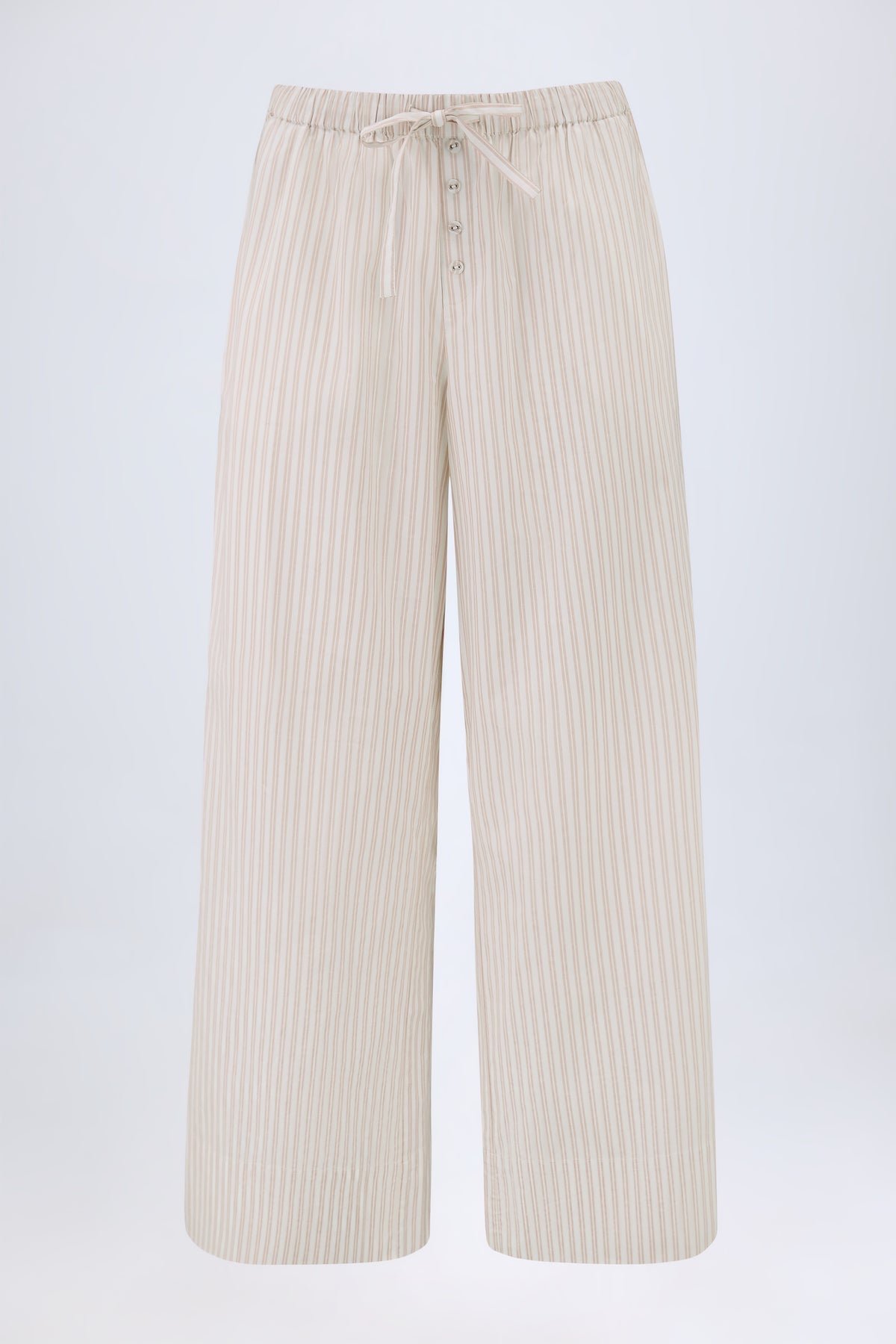 ⁣⁢Weit geschnittene Baumwollpopelinehose mit helltaupefarbenen Streifen⁤⁣ - 2