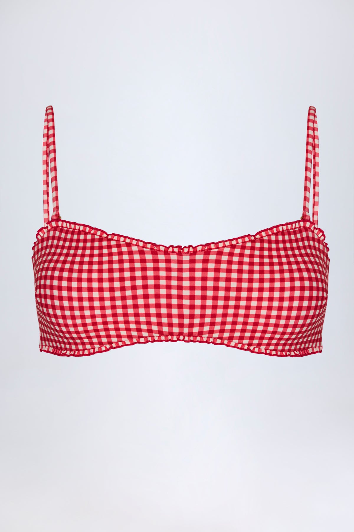 ⁣⁢Gerafftes Bandeau-Bikinioberteil in rotem Vichy-Karo⁤⁣