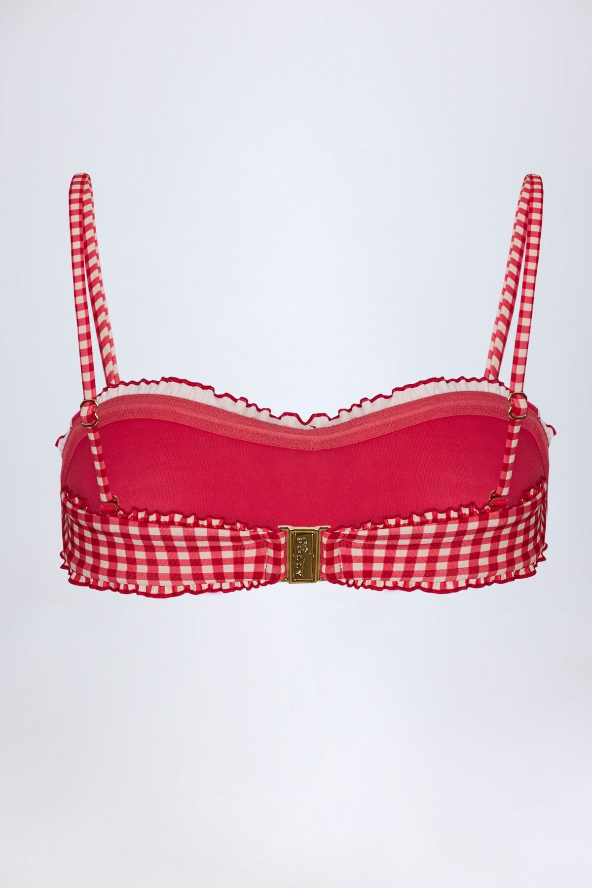 ⁣⁢Gerafftes Bandeau-Bikinioberteil in rotem Vichy-Karo⁤⁣