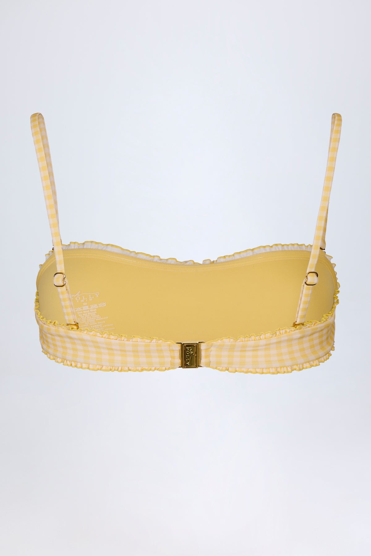 ⁣⁢Bandeau-Bikinioberteil mit Rüschen in Gelb Vichy-Karo⁤⁣