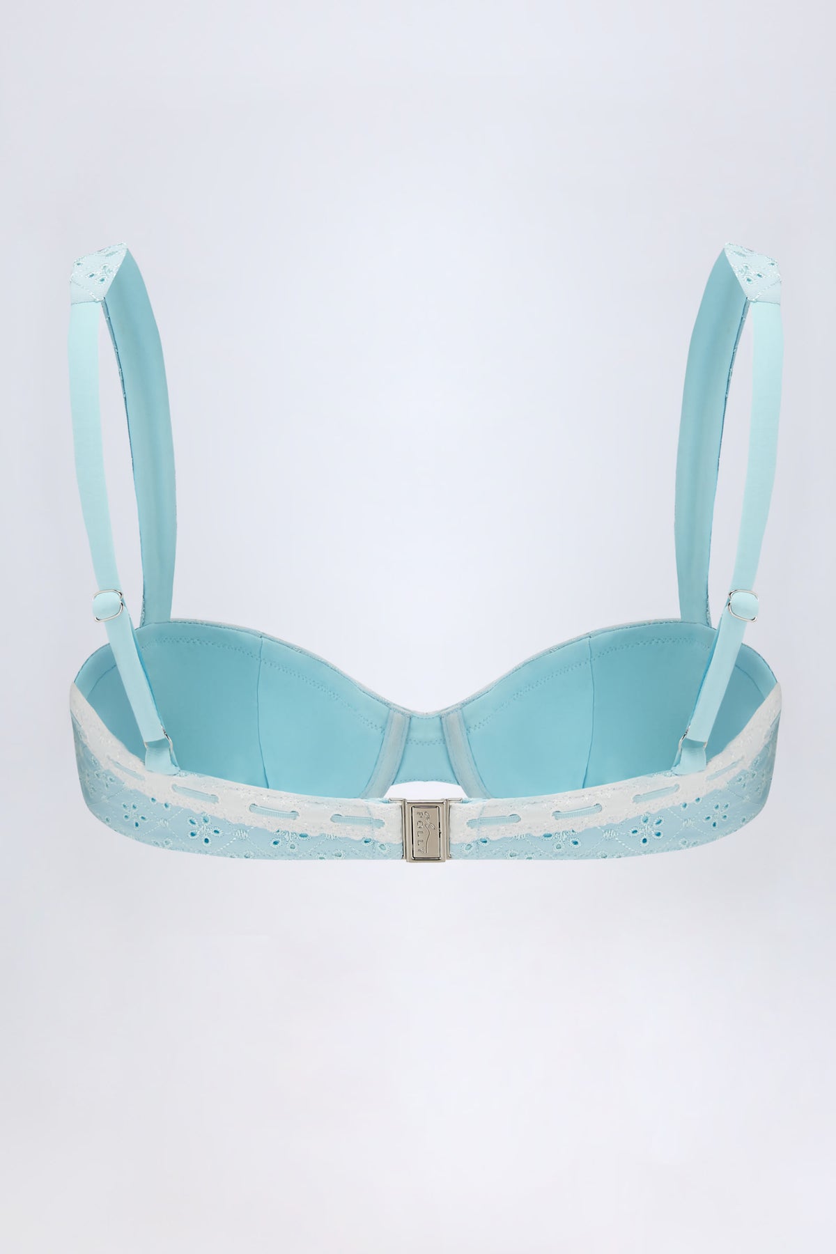⁣⁢Balconette-Bikinioberteil mit Bügel und Lochstickerei in Powder Blue⁤⁣
