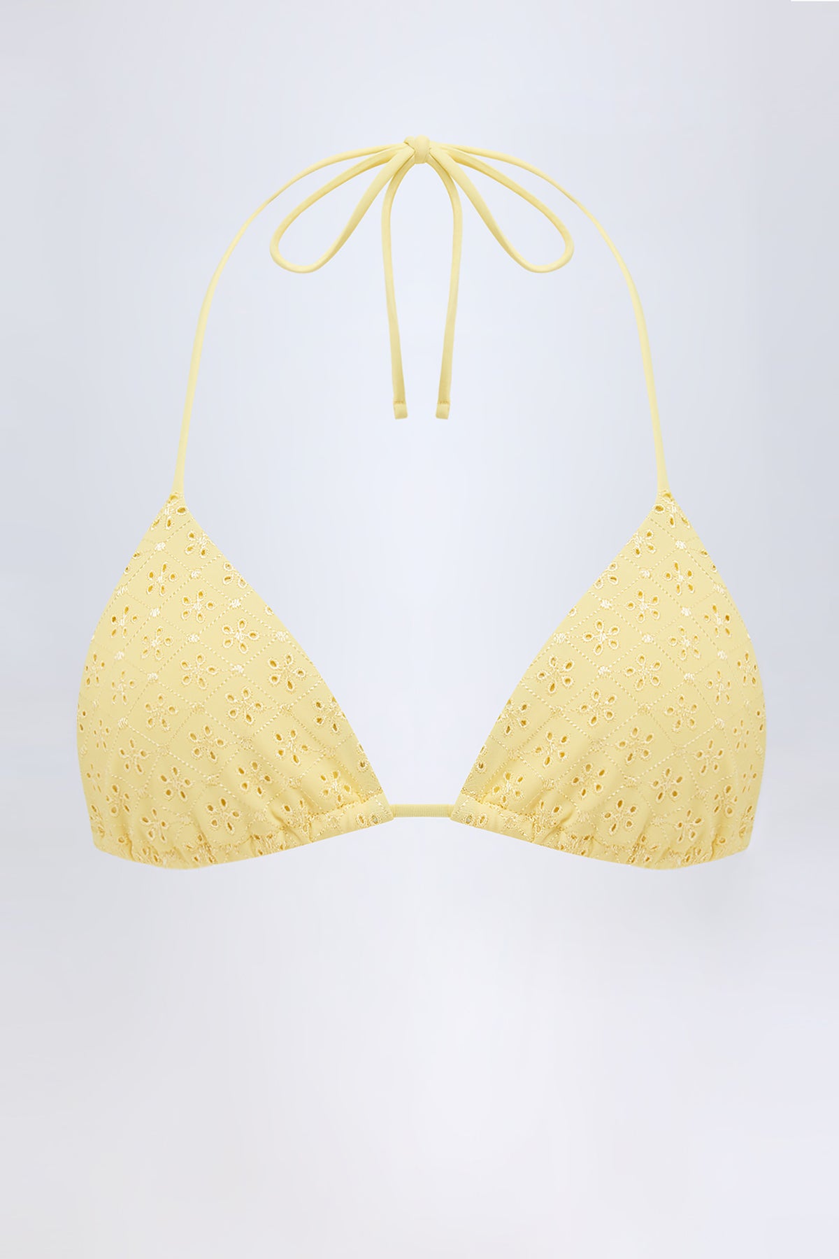 ⁣⁢Triangel-Bikinioberteil aus Lochstickerei in Zitronengelb⁤⁣ - 2