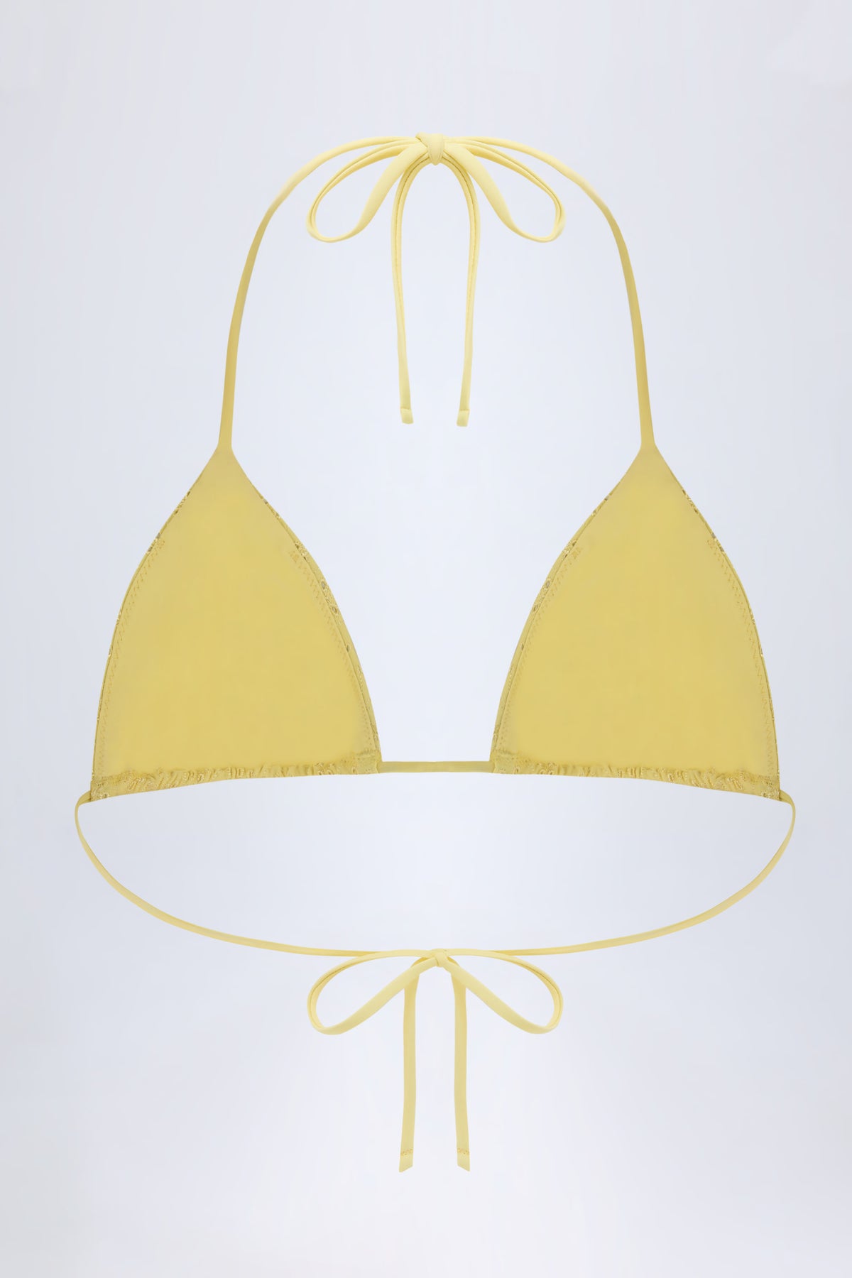 ⁣⁢Triangel-Bikinioberteil mit Lochstickerei in Zitronengelb⁤⁣