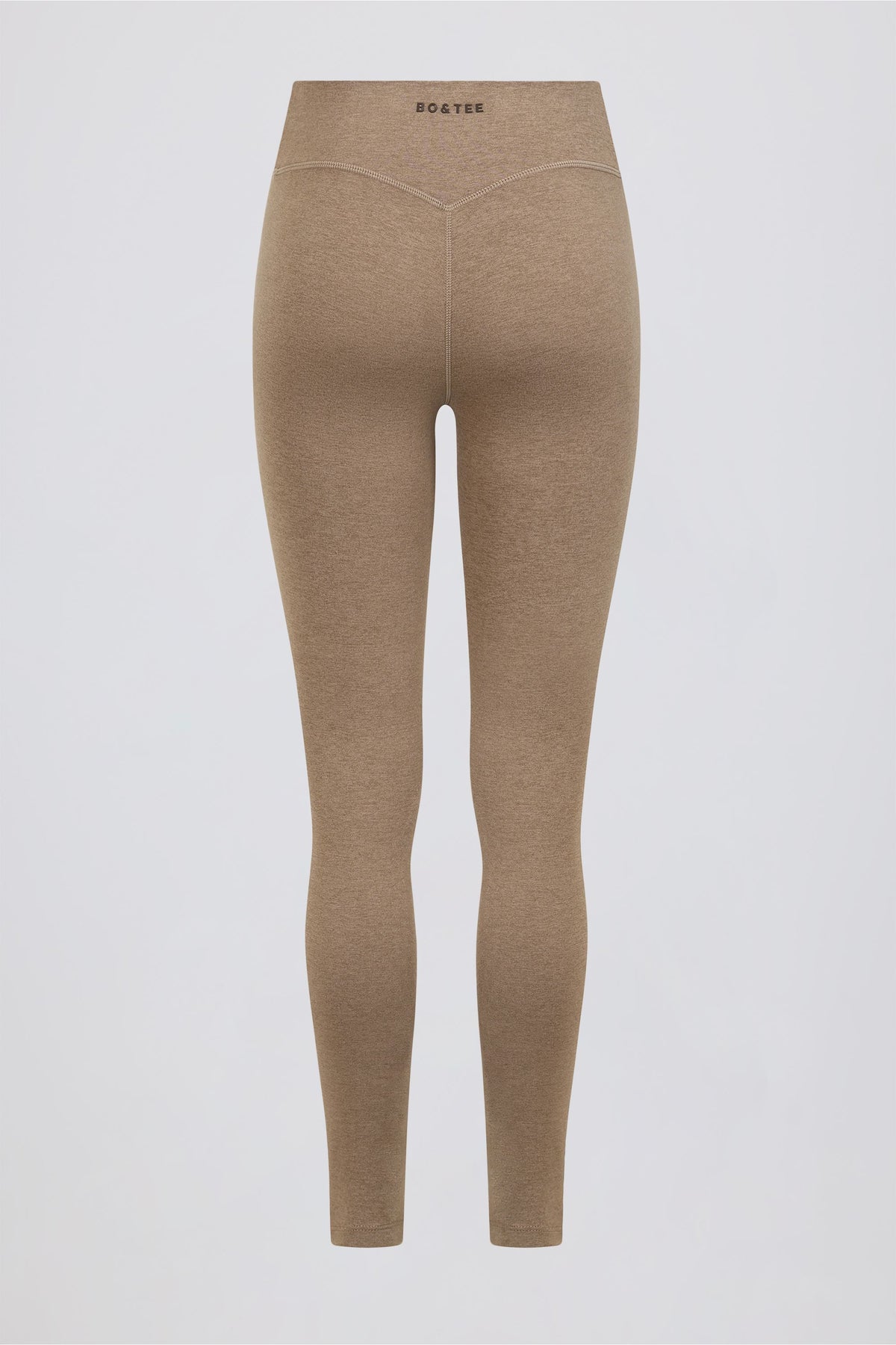 ⁣⁢Geraffte Mid-Waist-Leggings aus angerautem Jersey in Mokka meliert⁤⁣