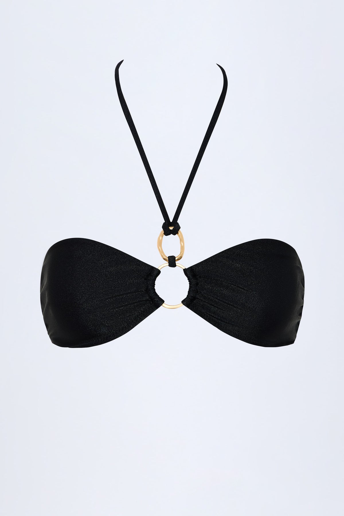 ⁣⁢Bikini-Oberteil mit Neckholder und Hardware-Detail-Raffung in Schwarz⁤⁣