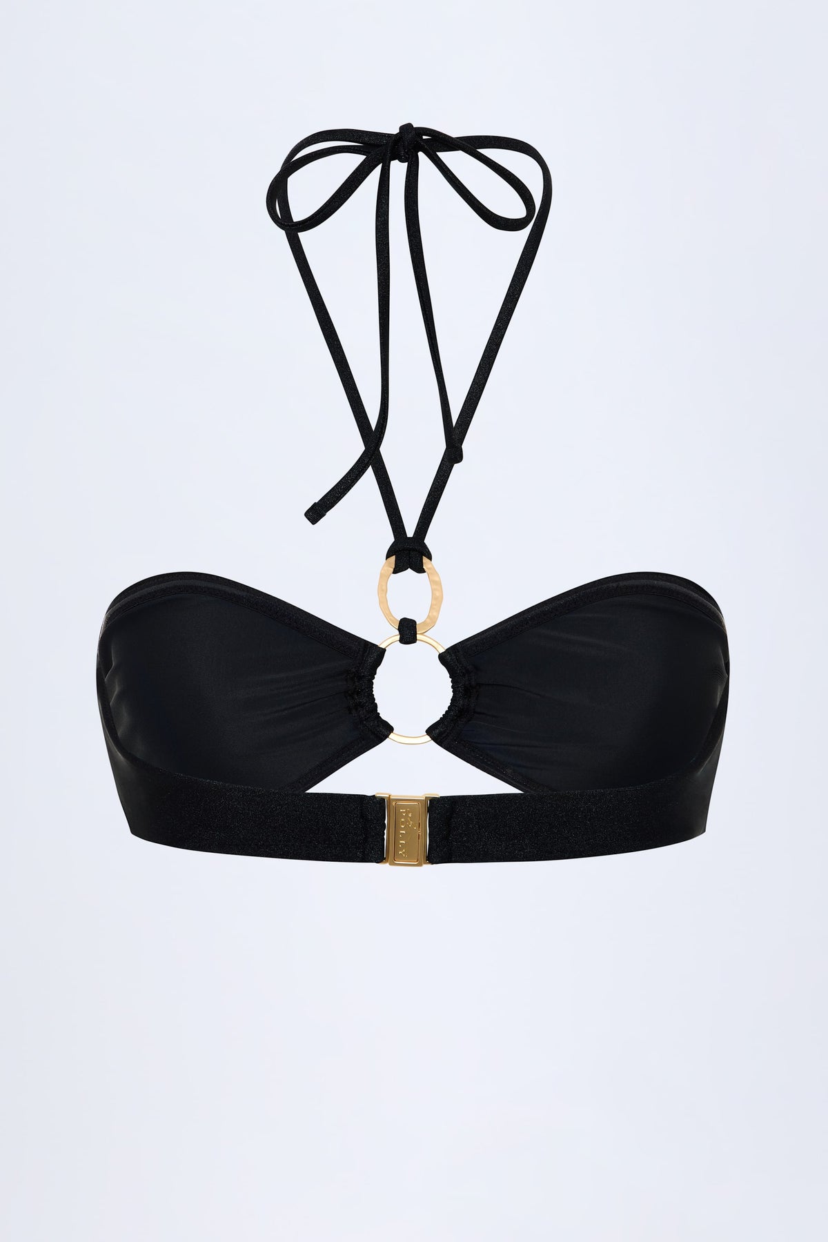 ⁣⁢Bikini-Oberteil mit Neckholder und Hardware-Detail-Raffung in Schwarz⁤⁣