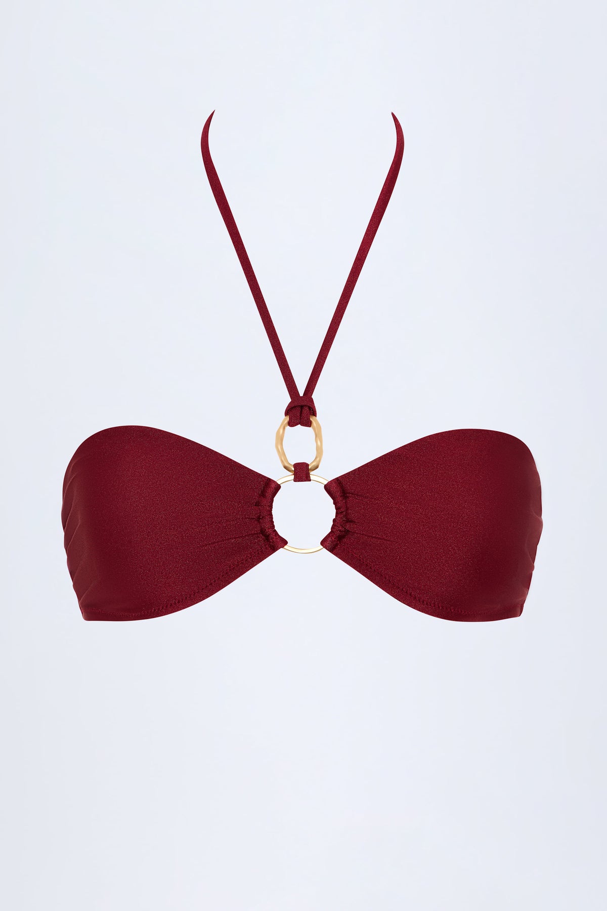 ⁣⁢Hardware-Detail gerafftes Neckholder-Bikinioberteil in Dark Cherry⁤⁣
