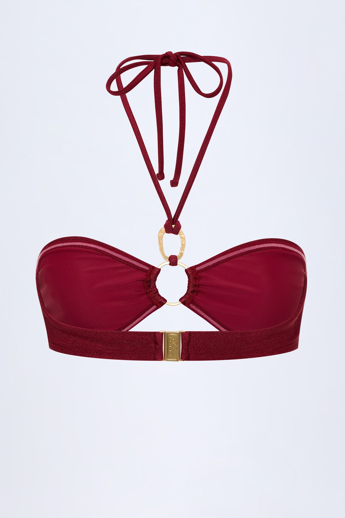 ⁣⁢Hardware-Detail gerafftes Neckholder-Bikinioberteil in Dark Cherry⁤⁣