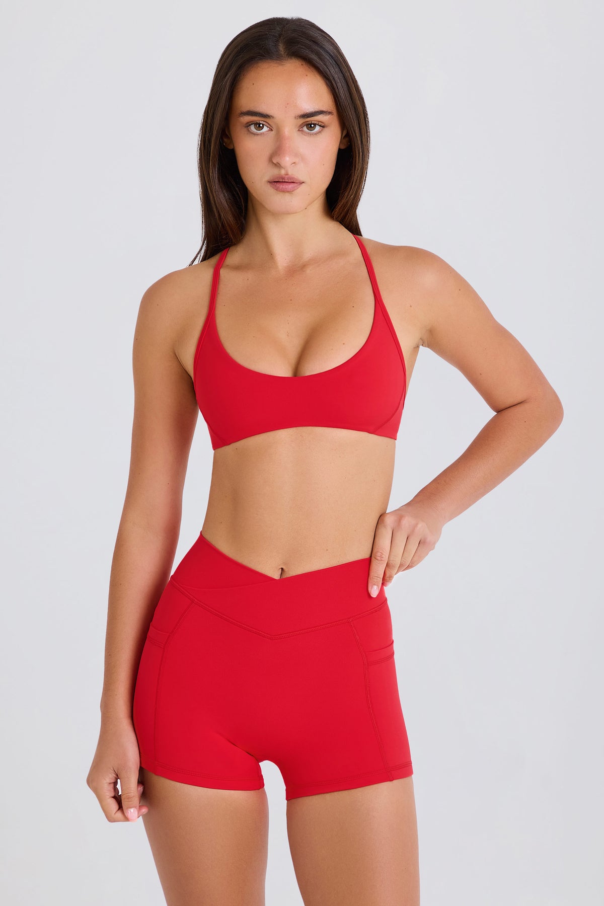 ⁣⁢Soft Active Pocket V-Waist Mini-Shorts in Strawberry⁤⁣ - 1