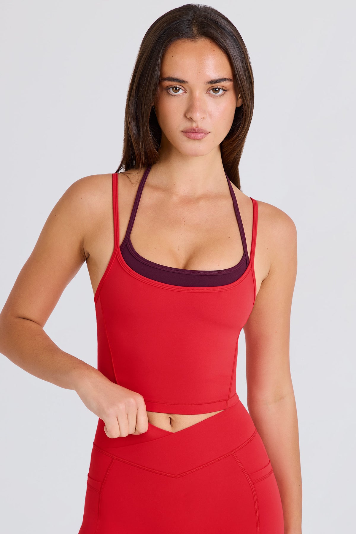 ⁣⁢Soft Active Layered Cropped Tanktop in Strawberry⁤⁣ - 1