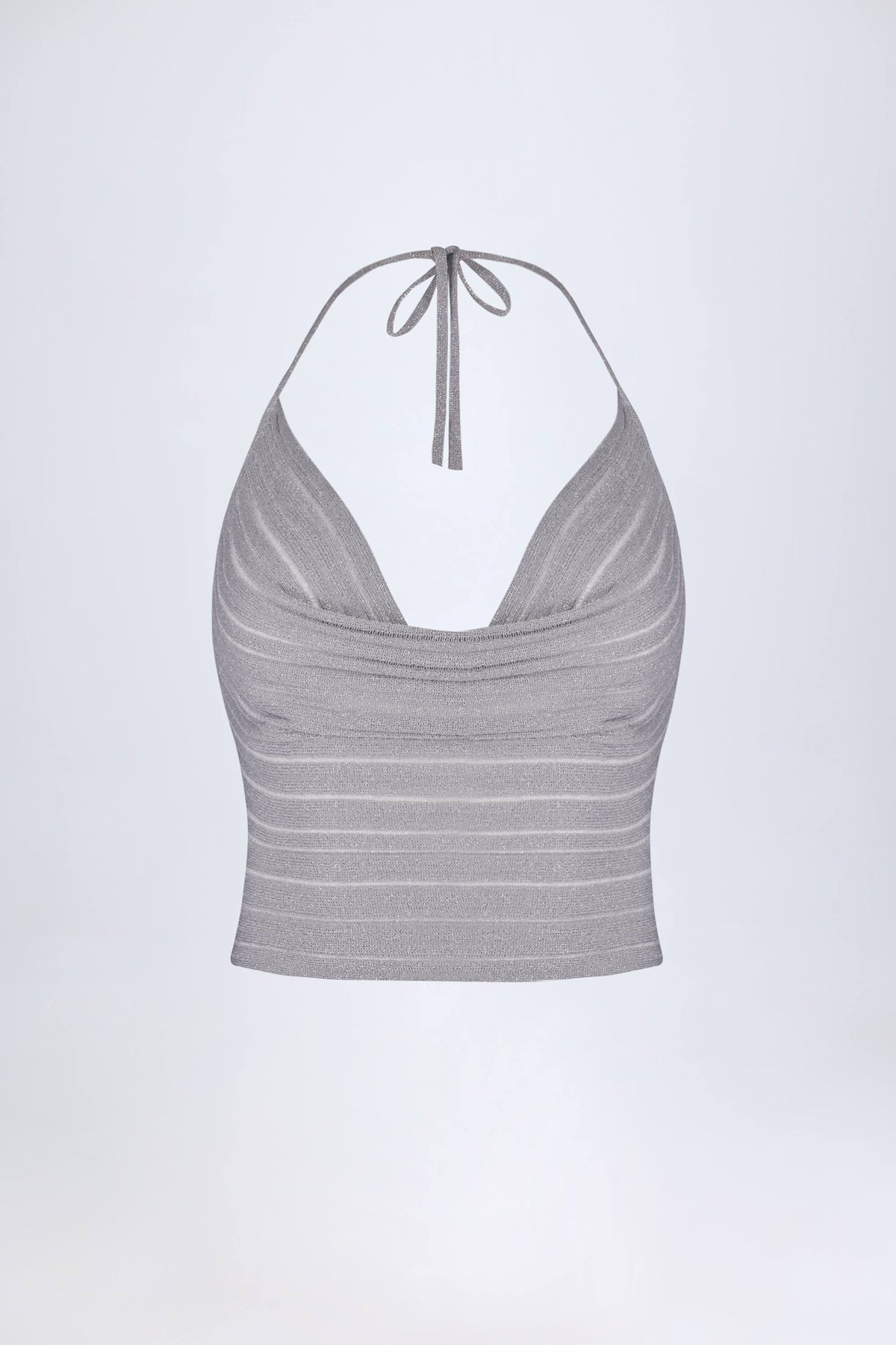 ⁣⁢Plunge Halterneck Crop Top in Silber⁤⁣
