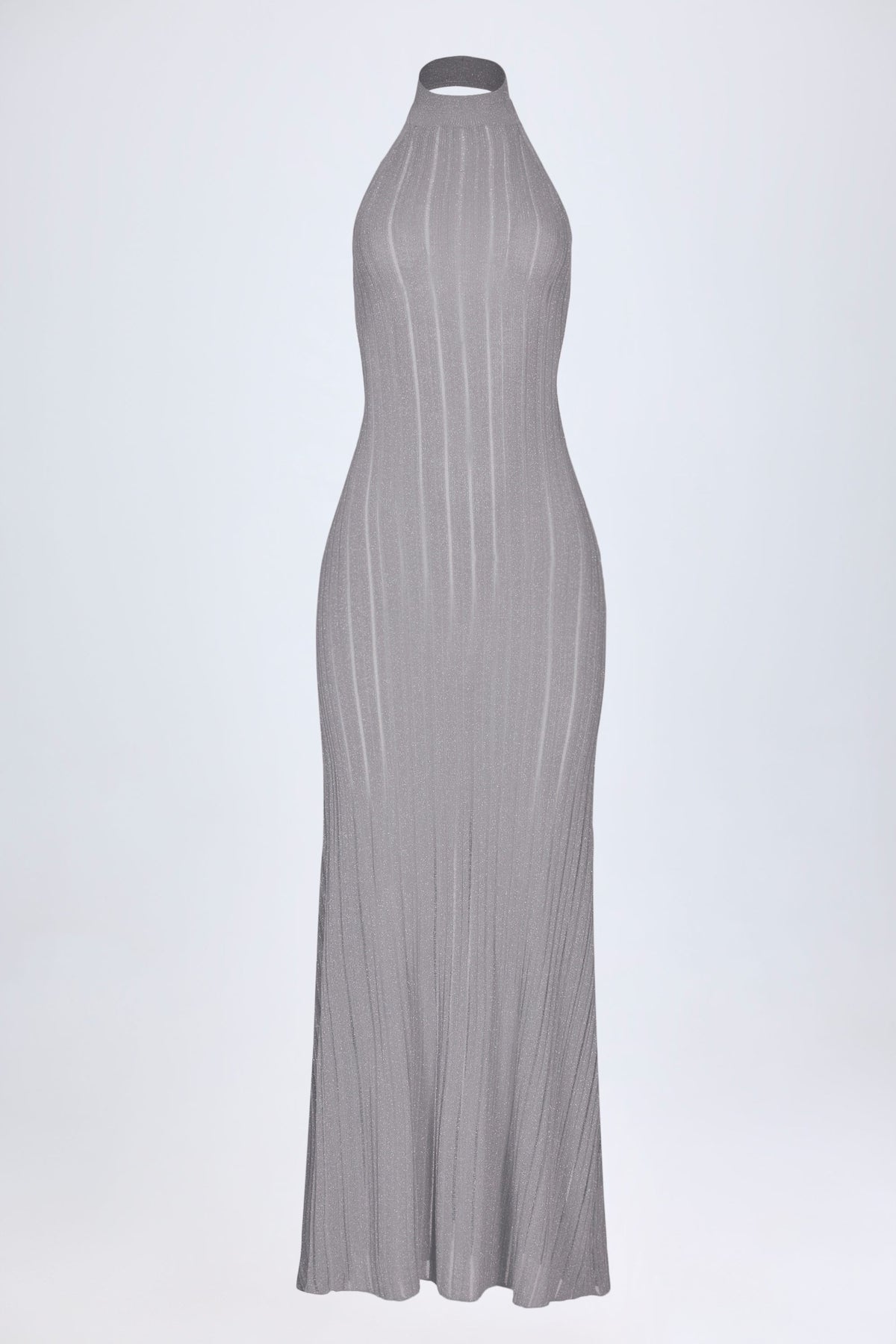 ⁣⁢Rückenfreies Neckholder-Maxikleid in Silber⁤⁣