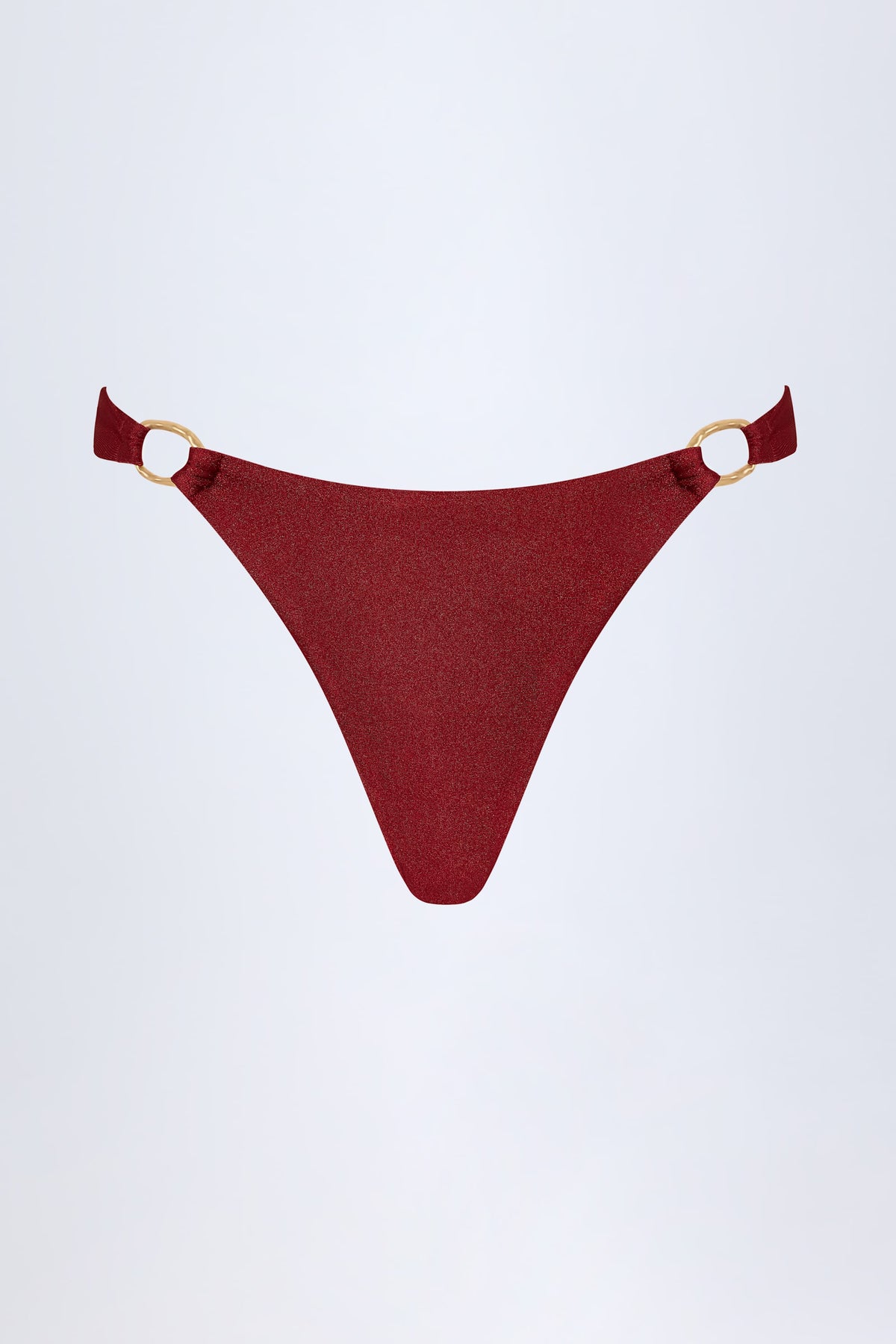 ⁣⁢Tanga-Bikinihose mit Metalldetail in dunklem Kirschrot⁤⁣
