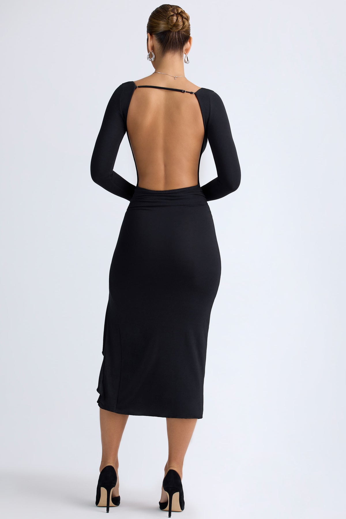 ⁣⁢Modal-Midaxikleid mit Rüschen in Schwarz⁤⁣