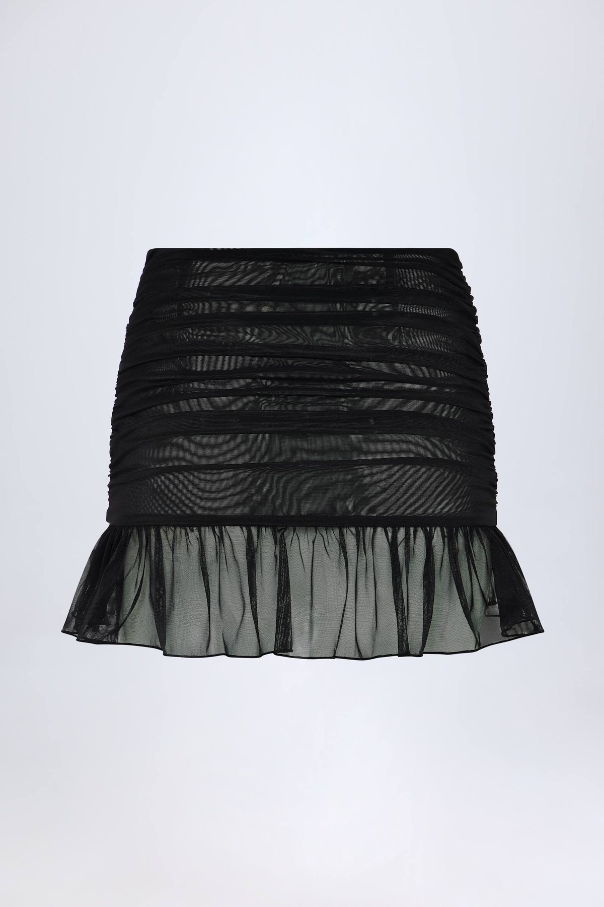 ⁣⁢Mid-Waist-Minirock mit Rüschen und Metalldetail in Schwarz⁤⁣