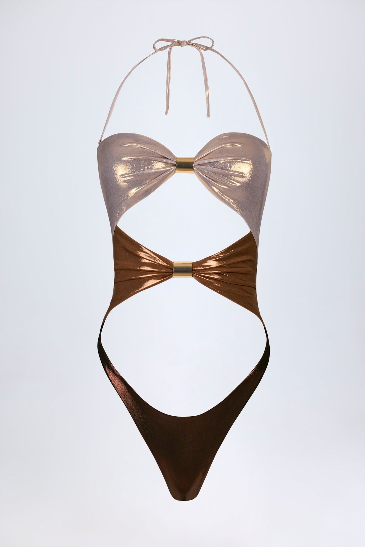 ⁣⁢Cut-out-Badeanzug mit Panel-Details in Bronzegold⁤⁣