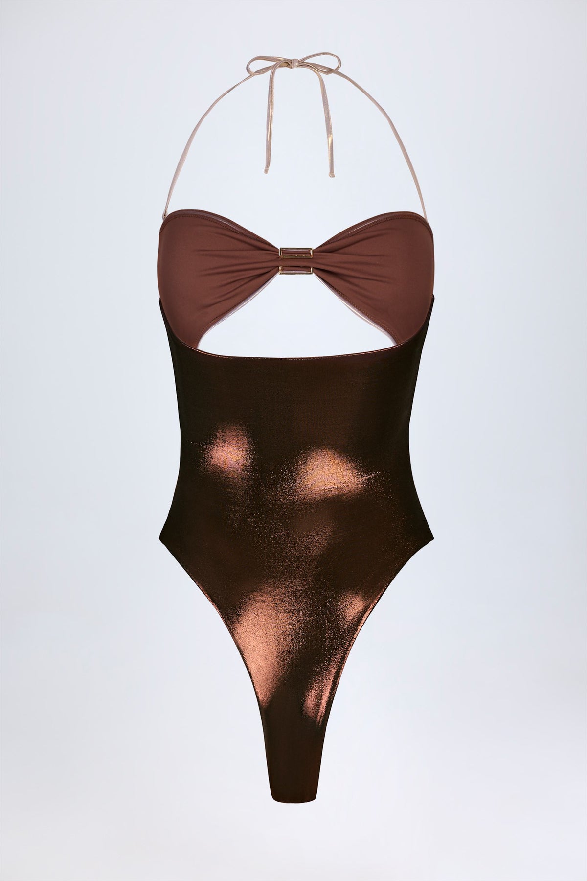 ⁣⁢Cut-out-Badeanzug mit Panel-Details in Bronzegold⁤⁣